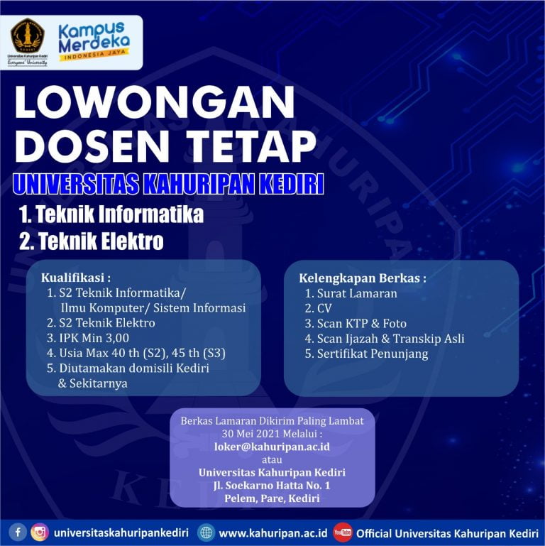LOWONGAN DOSEN TETAP – Universitas Kahuripan Kediri